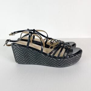 MariaMare Women's Round Toe Strappy Wedge Sandals Black Size 40
